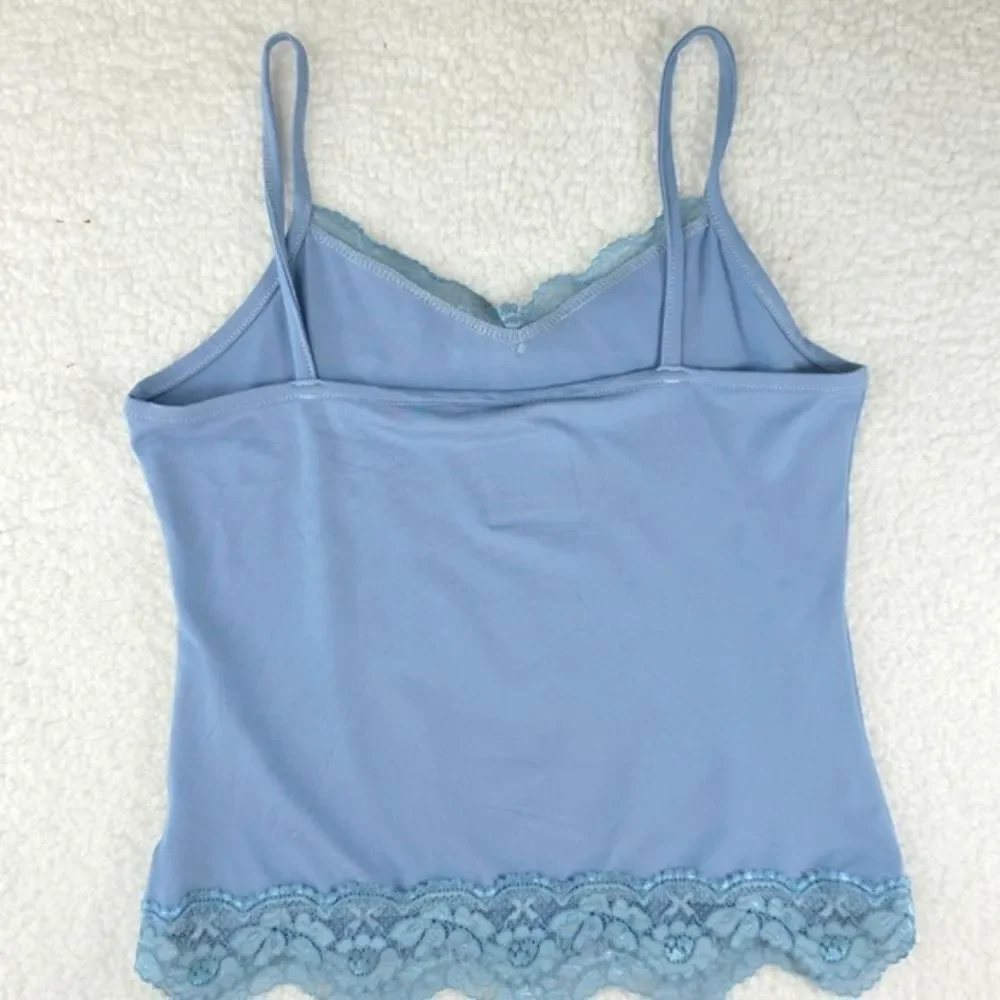 Virghoes Powder Blue Lacy Cami with red text printed Lucky You